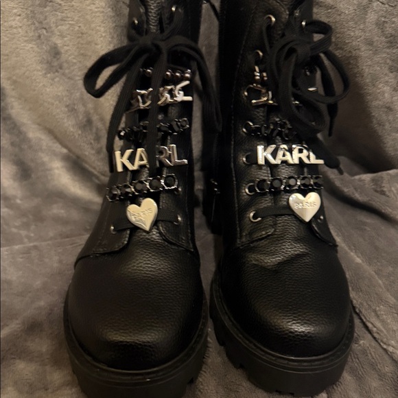 Karl Lagerfeld Shoes - Women Black Boots with Silver Accents